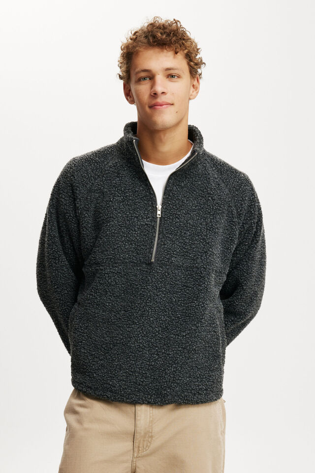 Teddy 1/2 Zip Fleece, BLACK
