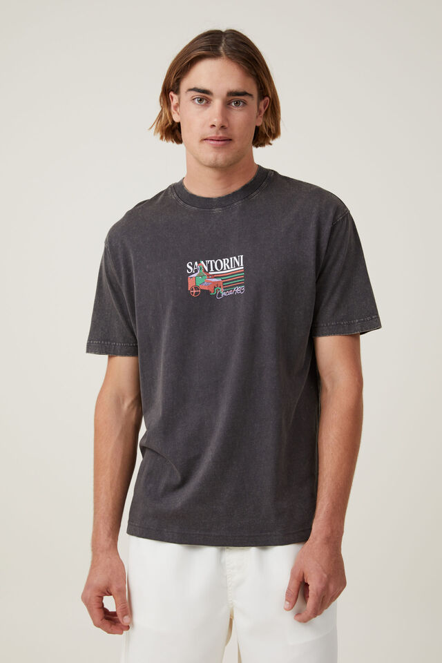 Premium Loose Fit Art T-Shirt, WASHED BLACK/SANTORINI VISTA