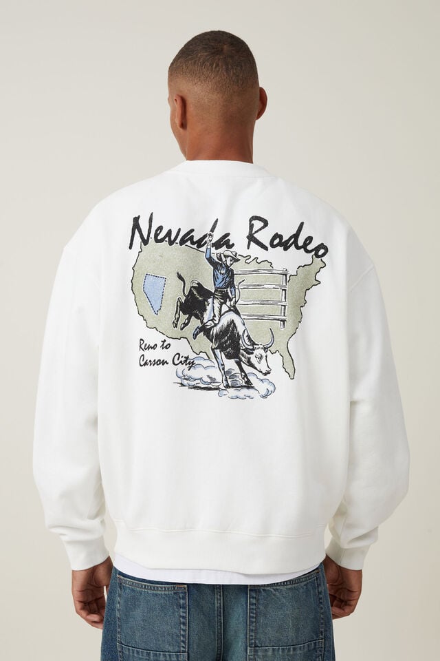 Box Fit Graphic Crew Sweater, WHITE / NERVADA RODEO