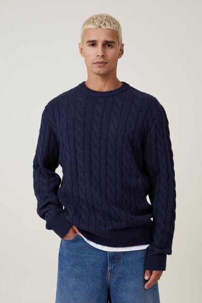 Cable Knit Crew, NAVY CABLE