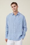 Linen Long Sleeve Shirt, BRIGHT BLUE GINGHAM - alternate image 1