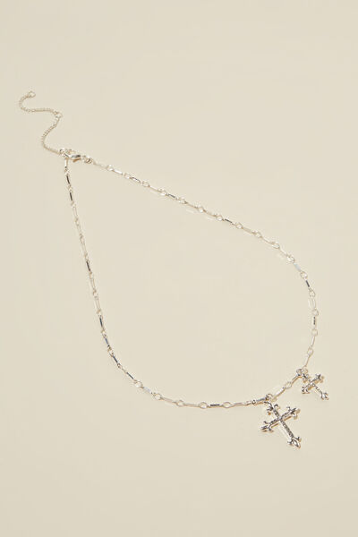 Pendant Necklace, STERLING SILVER PLATED DOUBLE CROSS