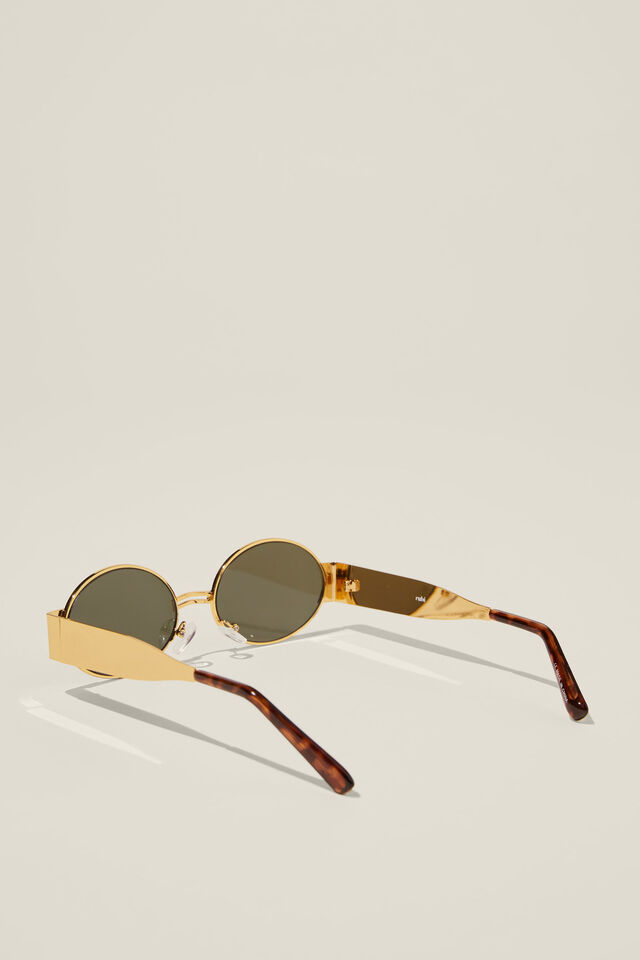 Izzy Round Metal Sunglasses, GOLD/GREEN