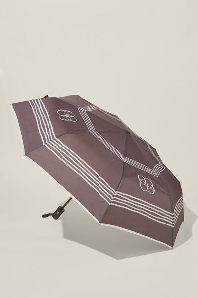 Rainy Day Compact Umbrella, SIGNET LOGO/BLACK ECRU