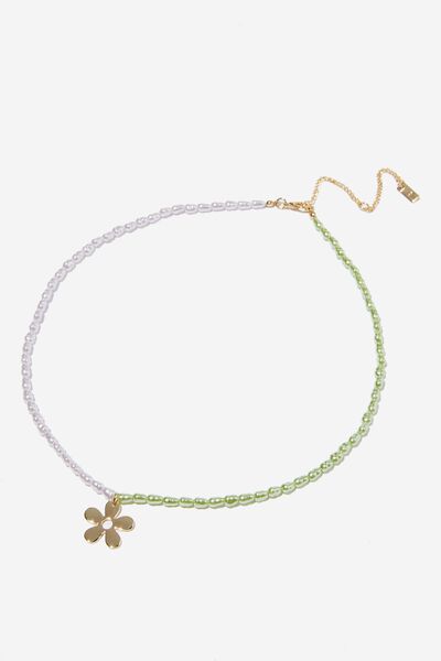 Colar - Premium Luxe Pendant Necklace, GOLD PLATED PURPLE GREEN FLOWER