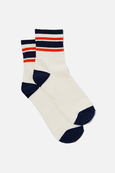 Fine Rib Sports Sock, NAVY AND ORANGE STRIPE