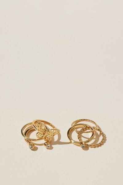Anel - Multipack Rings, GOLD PLATED BUTTERFLY