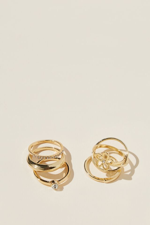 Anel - Multipack Rings, GOLD PLATED FLOWER