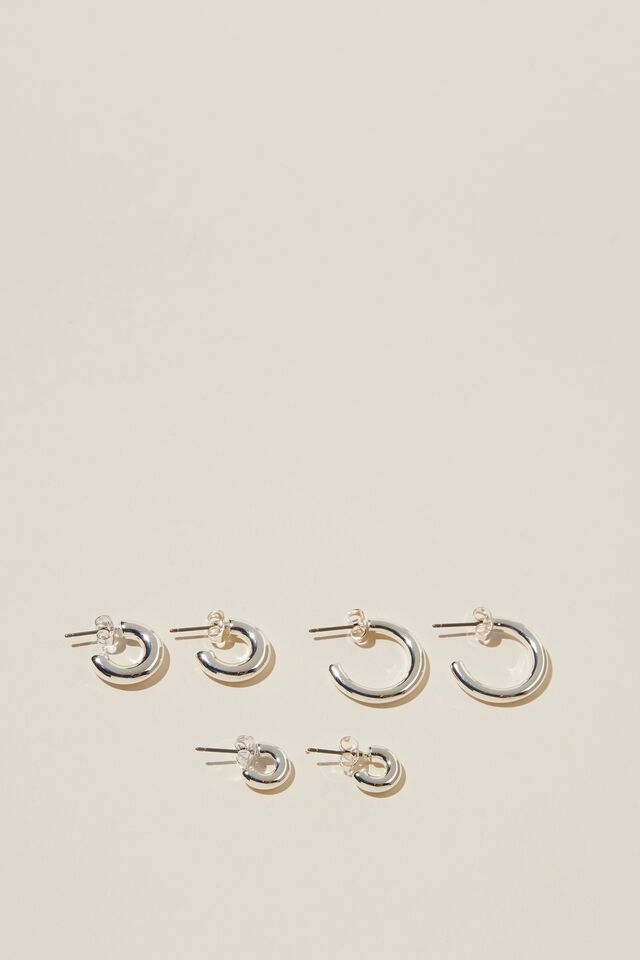 Brinco - 3Pk Mid Earring, STERLING SILVER PLATED CLASSIC