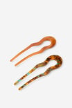 2Pk Hair Pin, WAVY AMBER/CHOC BLUE SWIRL - example image 1