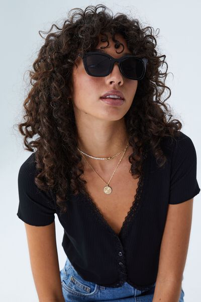Cindy Square Sunglasses, BLACK/SILVER