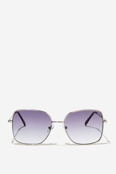 Vicky Oversized Metal Sunglasses, SILVER/SMOKE