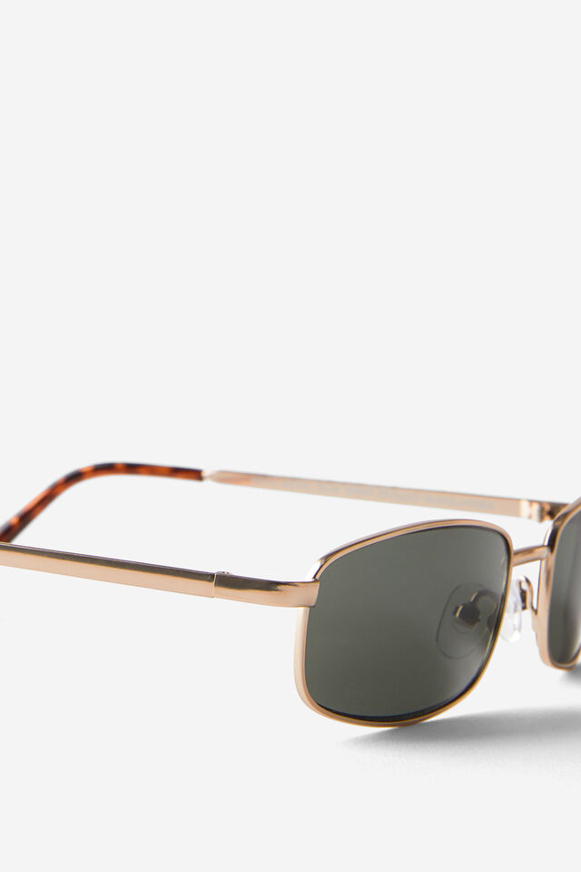 Asha Metal Slim Wrap Around Sunglasses, MATTE GOLD/GREEN