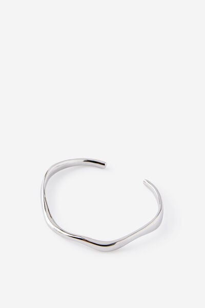 Waterproof Single Bangle, SILVER WAVY CUFF