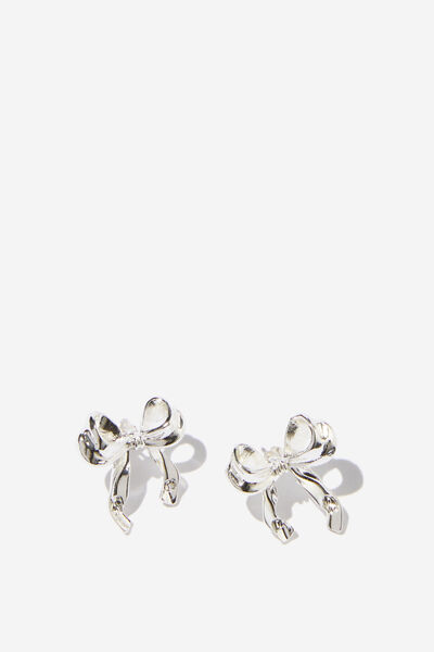 Small Charm Earring, UP SILVER CRINKLED BOW