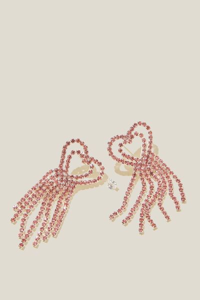 Mid Charm Earring, STERLING SILVER PLATED PINK DIAMANTE HEART