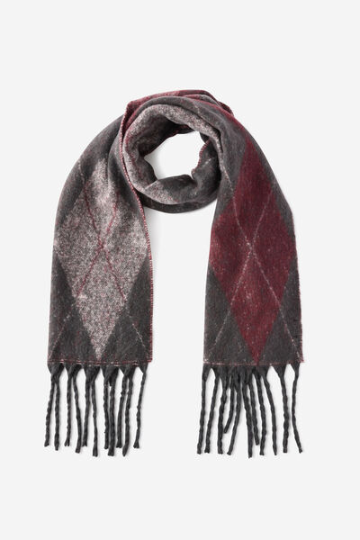 Luxe Tassel Scarf, SOUR CHERRY ARGYLE