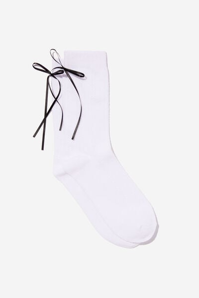 Bow Crew Sock, WHITE POINTELLE