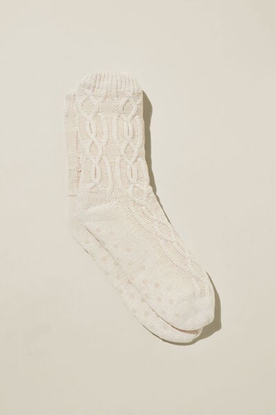 The Holiday Lounging Sock, ECRU CABLE