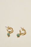Mid Hoop Earring, GOLD PLATED TURQUOISE STONE DROP - alternate image 1
