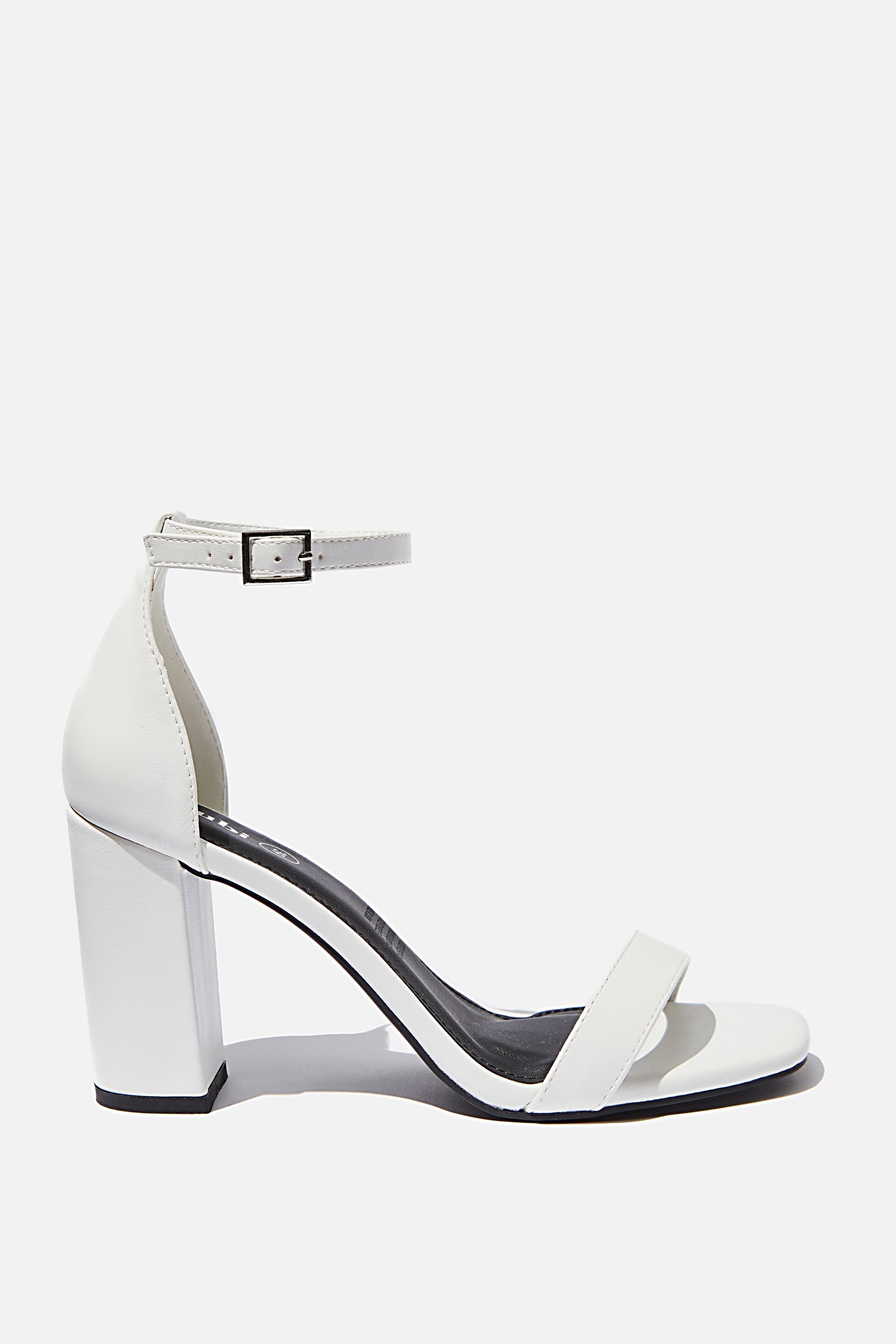 white small block heels