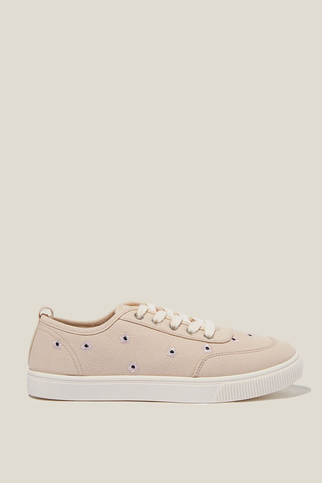 Cara Lace Up Sneaker, CAMEL DAISY EMBROIDERY