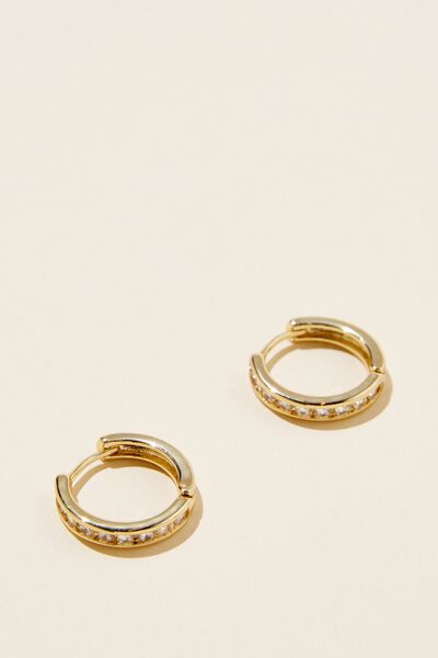 Small Hoop Earring, GOLD PLATED DIAMANTE