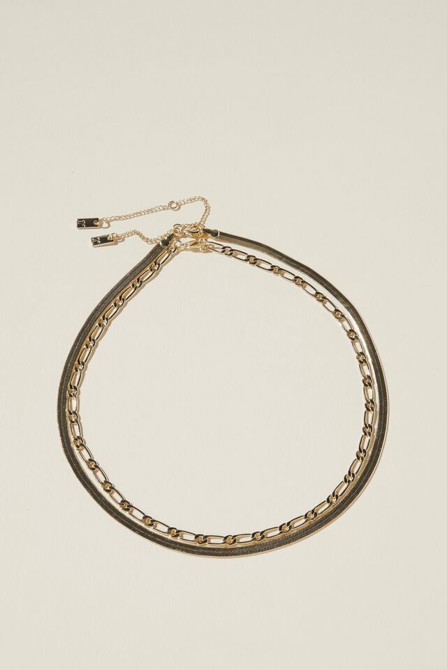 Colar - 2Pk Fine Chain Necklace, GOLD PLATED CLASSIC HERRINGBONE