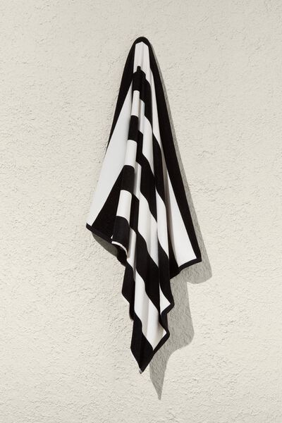 Cotton Beach Towel, OVERSIZED STRIPE BLACK WHITE