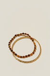 GOLD PLATED TIGERS EYE & HAMMERED BANGLE