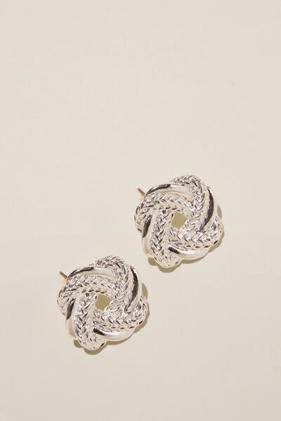 Mid Charm Earring, SILVER PLATED WOVEN SQUIRCLE