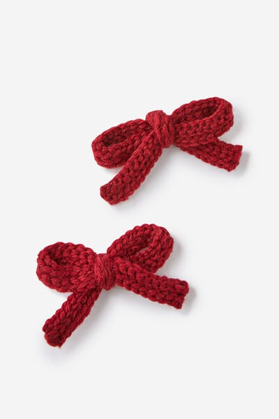 Sophia Mini Hair Bow Pack, BERRY KNITTED