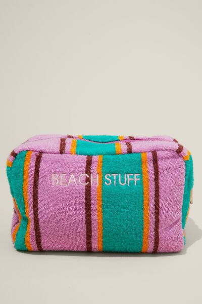Personalised Terry Cloth Makeup Bag, SUMMER STRIPE EMERALD TEAL