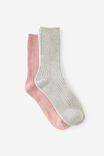 Meias - Cosy Crew Sock 2Pk, GREY MARLE/PINK BERRY - vista de exemplo 1