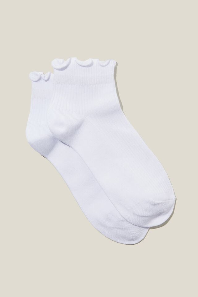 Meias - Frill Ribbed Ankle Sock, WHITE