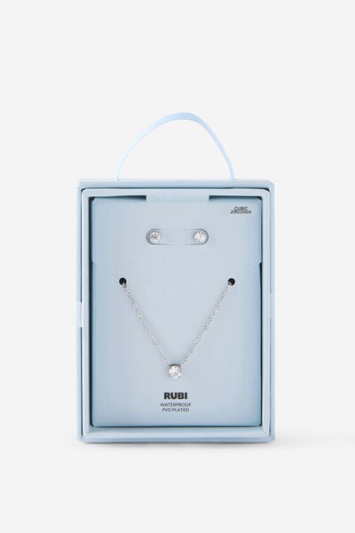 Waterproof Gifting Pack - Zirconia, SILVER CUBIC ZIRCONIA STUD EAR NECK