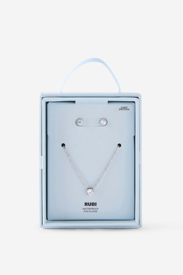 Waterproof Gifting Pack - Zirconia, SILVER CUBIC ZIRCONIA STUD EAR NECK