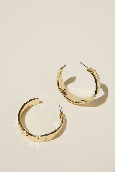 Large Hoop Earring, GOLD PLATED HAMMERED FLAT
