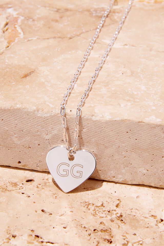 Personalised Premium Pendant Necklace Silver Plate, STERLING SILVER PLATED HEART