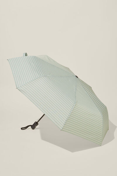 Rainy Day Compact Umbrella, PAMELA STRIPE GREEN