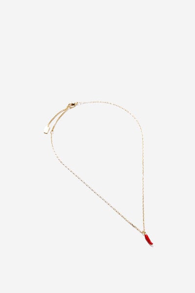 Pendant Necklace, GOLD PLATED ENAMEL CHILLI