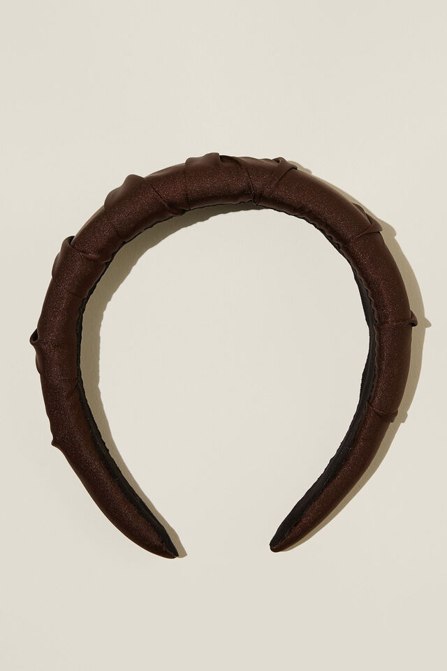 Paris Padded Headband, BROWN GATHERED SATIN