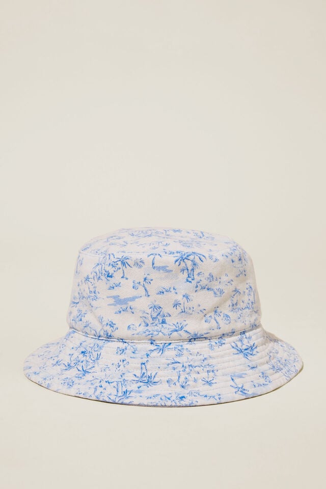 Reversible Bianca Bucket Hat, TROPICAL TOILE/PACIFIC BLUE