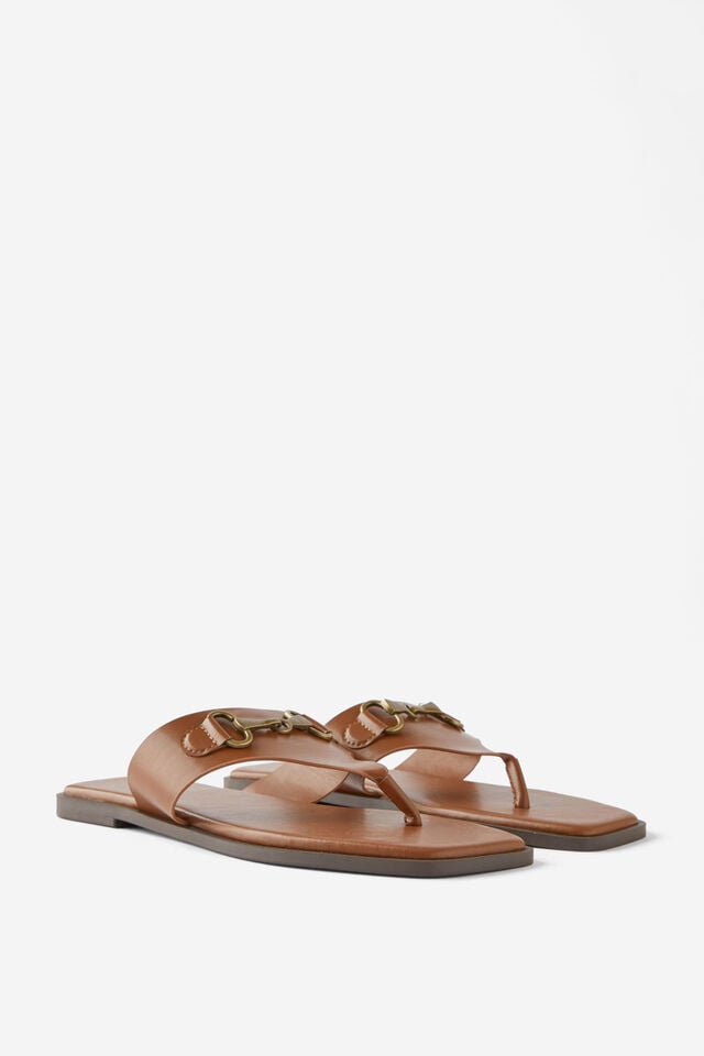 Amalfi Toe Post Slide, TAN/GOLD