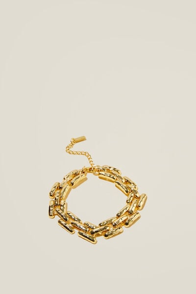 Single Bracelet, GOLD PLATED HAMMERED LINK CHAIN