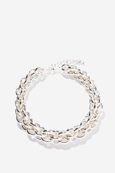 Mid Chain Necklace, SILVER PLATED CHUNKY MULTI CHAIN