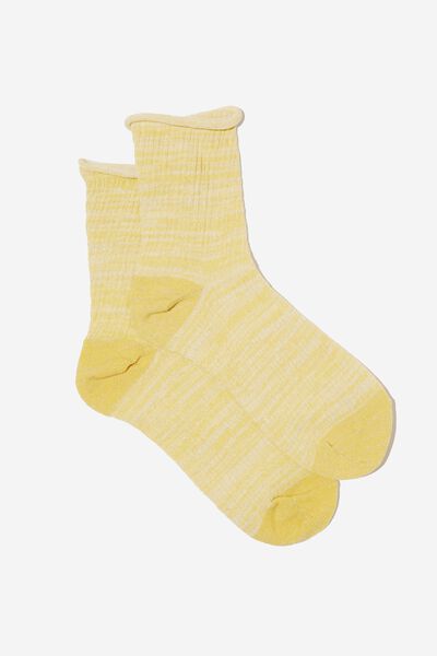 Rolled Welt Rib Sock, YELLOW LILAC/SILVER