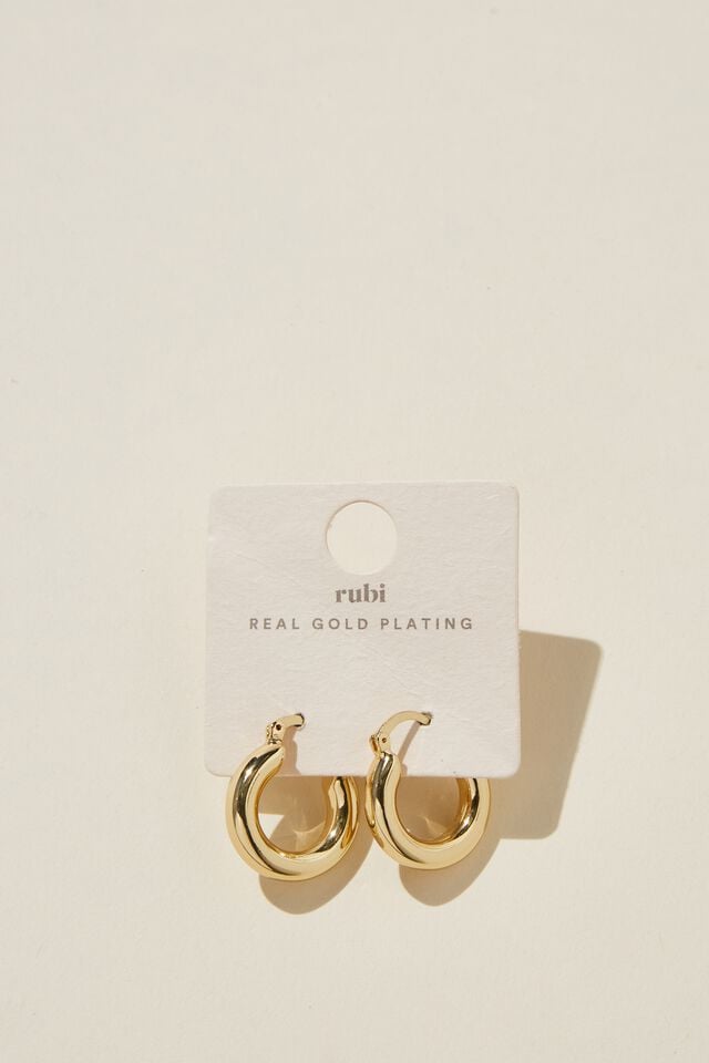 Mid Hoop Earring, GOLD PLATED TUBE