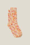 Printed Crew Sock, PRESSED FLOWERS YARDAGE/ORANGE - alternate image 1