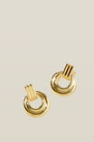 Mid Charm Earring, GOLD PLATED RIDGED CIRCLE DROP - alternate image 1
